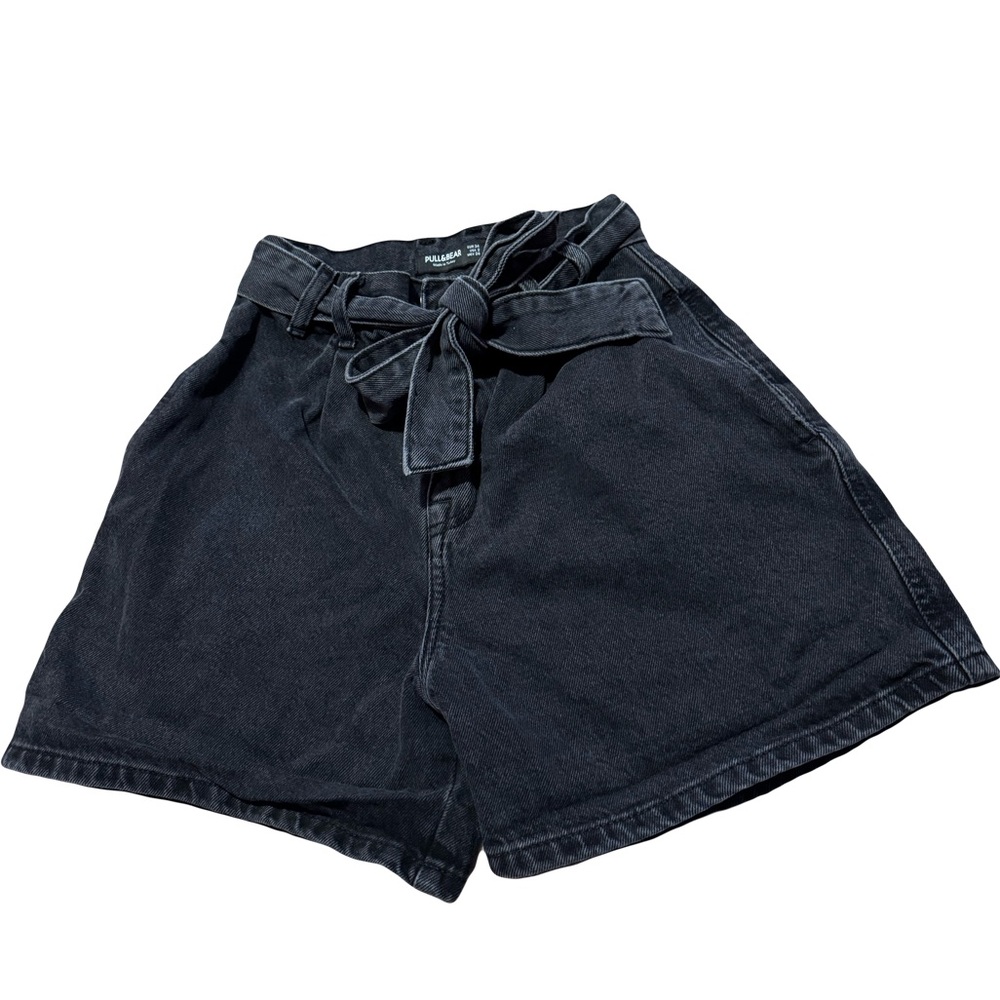 Pull&Bear Black Jean Short with Tie Detail